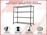 Modular Wire Storage 120x60cm Steel Shelving Black With Wheels For Garage Warehouse Or Kitchen V63-841351