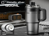 Giant Straw Tumbler Large Capacity Insulated Tumbler Ceramic Lined Cup - Metallic silver - Size V1102-122-62231-MET-316-1200ML