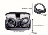 Sports Wireless Earbuds Running Ear-Hooks Pure Bass Earphones Dual LED Display - Black - Size 01 V1403-901-73987-BLK-01