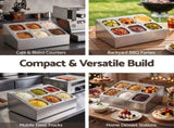 5-Star Chef 6 Pan Food Serving Display Container Stainless Steel Food Container Lids FD-6PAN-SS
