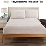 Ramesses Teddy Fleece Fitted Sheet Combo Set Beige King Single V442-KIT-FITTEDSS-TEDDYFLEECE-BEIGE-KS