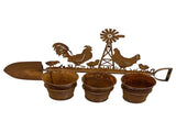 Three Pot Wall Planter On Shovel W Chooks 60x30cm V637-71626PLN