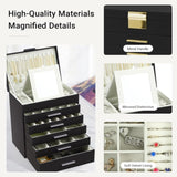 CARLA HOME 6-Layer Large Jewelry Organizer Box for Women with Mirror, Drawers, Hooks & Dividers for V178-36228