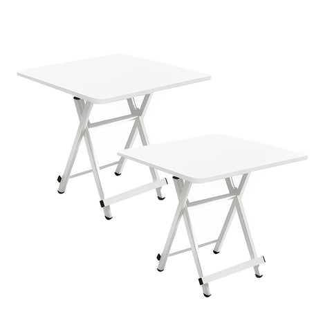 SOGA 2X White Dining Table Portable Square Surface Space Saving Folding Desk with Lacquered Legs TABLESQ731X2