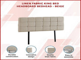 Linen Fabric King Bed Deluxe Headboard Bedhead - Beige V63-821403