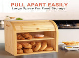 CARLA HOME Large Bamboo Bread Box Storage Organizer with Roll Top for Kitchen Counter V178-36186