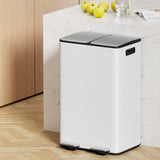 Cefito Pedal Bins Rubbish Bin Dual Compartment Waste Recycle Dustbins 60L White RB-60L-2C-WH