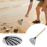 Clam Rake with Mesh Net,Carbon Steel Clamming Shell Digger,Wooden Handle Sand Sifting Tool for V1369-AZ3-W-14723