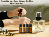 64PCS Amber Glass Roller Bottles Set, 0.33 fl oz Refillable Essential Oil Roller Bottles Set with V1369-AZ3-W-08796