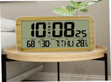 1pc Wood Grain Wall Clock Desk Clock with Temperature and Date Wooden Alarm Clock V1369-AZ3-W-00691