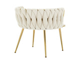 Set of 2 Velvet Upholstered Woven Dining Chairs with Golden Metal Legs, Beige V1127-AU-DC01-BGE