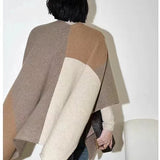 Brown Pure Wool Extra Large Shawl Scarf Color Block Multi-functional Warm Cashmere Cape Poncho V888-ELOSUNG32677