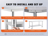 Stainless Steel Work Table 30 x 60 x 38 Inch, with 4 Wheels, 3 Adjustable Height Levels, Heavy Duty V952-CFBXGGZTLCDJ1CSD7V0