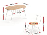 Artiss Oval Dining Table Set 3PC Space-Saving Bistro Kitchen Storage Wine Rack Natural White DSET-D-OVAL-WD