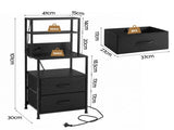 Artiss Bedside Table Tall Nightstand with Charging Station Drawers LED Black FUR-V-BS01-LED-BK