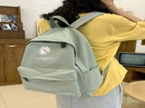 Daisy Embroidered Waterproof Backpack School Bag Green Nylon Laptop Daypack for High School Uni and V888-ELOSUNG41054