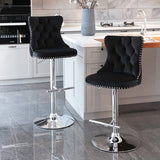 SERENIT Black Velvet Bar Stools Adjustable Swivel Counter Height Chairs with Tufted Back and V255-GP2211R-BLACK