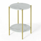 e Store - Marble Sofa Side End Table/Coffee Table with Shelf & Gold Iron Legs V767-XJJ307-GD