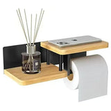 Door Papier Toilette Wall Wood Black Mounted in Bambou Without DRILLING Derouleur Papier Toilette V1237-MS-626-134