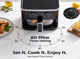 Devanti 4.5L Glass Air Fryer Kitchen Oven Knob Control 1350W Healthy Cooker Black AF-K-H-4Z5L-BK