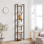 VASAGLE Narrow Bookcase Small 6-Tiers Bookshelf Industrial Rustic Brown and Black V227-9101402108472