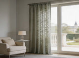 Green Semi Sheer Curtain, 55x102 Inches Light Filtering Window Panel, Embossed Lace Design, V1369-AZ3-W-12276