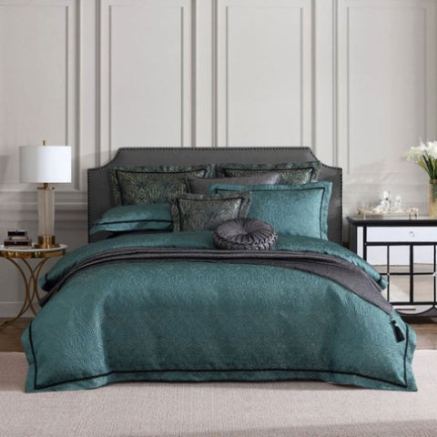 Davinci Valencia Emerald Damask Jacquard Quilt Cover Set Queen V442-LED-QUILTCS-VALENCIA-EMERALD-QS