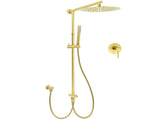 WELS Brushed Gold 2in1 Large Round Shower 12" Rain Head Stainless Steel Handheld Sliding Rail Mixer V1233-SC842GSS019CBGKSR112GKRD201G