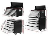 Giantz 15 Drawers Tool Chest Trolley Toolbox 2-in-1 Storage Black& Grey TB-15DR-105-BKGY