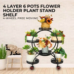 NOVEDEN 4 Layer 6 Pots Flower Holder Plant Stand Shelf with 4-Wheel V227-6777715003990