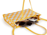 "Yuanqi Checkerboard" Warm Yellow tote bag Two-in-one handbag and cross-body bag, can hold V1106-HEBB-006