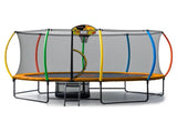 Kahuna 10 ft x 15 ft Oval Outdoor Trampoline w/ Basketball Set Reversible Rainbow & Orange Safe TRA-ZOV-1015-RBOR-BB
