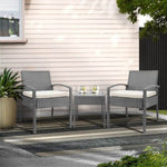 Gardeon 3PC Patio Furniture Bistro Set Wicker Outdoor Lounge Setting Grey ODF-TEA-RATTAN-S-GE