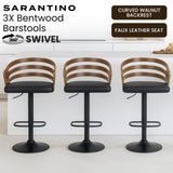 Sarantino Set of 3 Bentwood Walnut Barstool Leather Seat and Metal Base BAR-MLM-081-3