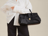 Size XL Black Elegant Women's Leather Briefcase Tote Vintage Style Large Capacity Commuter Handbag V888-ELOSUNG27560