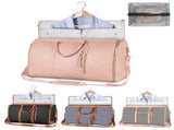 Beige Convertible Garment Duffel Bag with Leather Accents - Travel Weekender Bag for Suits and V888-ELOSUNG12953