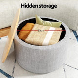 Artiss Storage Ottoman Blanket Box 60cm Linen Round Grey OTM-ROUND-02-L60-GY