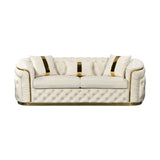 3 Seater Sofa Beige Velvet Fabric Solid Wood construction Gold Stainless Steel Trim V43-SOF-DUK3SBG