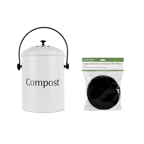 5L Kitchen Bench Compost Bin with 6 Replacment Activated Carbon Filters V915-KU0182+KU0215