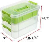 3-Tiers Stack Carry Storage Box With Divided Tray, Transparent Stackable Storage Bin With Handle Lid V1192-AZ-W-10320
