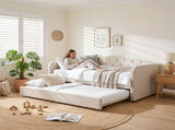 Artiss Single Daybed Velvet Trundle Bed Frame Tufted Guest Bed BFRAME-G-BELLA-S-WH-ABC
