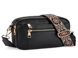 Double Zipper Black Chic Quilted Crossbody Bag - Vintage PU Leather Shoulder Purse with Adjustable V888-ELOSUNG33514