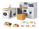 Keezi Kids Wooden Kitchen Playset 2-piece Pretend Toy Kitchen 29pc Food Set PLAY-WOOD-COMBINATION-3IN1