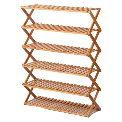 Ekkio Eco-Friendly & Non-Toxic Sturdy 6 Tier Foldable Bamboo Shoe Rack Brown V227-2997402103102