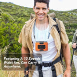 20000mAh Outdoor Portable Waist Fan Hanging Neck Fan Strong Wind with Power Bank LED Lighting for V413-20K-FAN-ORANGE