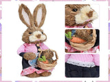 2 Pcs Handmade Straw Bunny Woven Standing Bunny Statue Decor for Indoor Child Party Striped V1294-YM0901-250120FB05-4