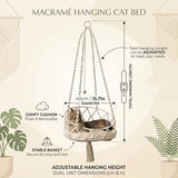 Hanging Cat Bed, Hanging Cat Hammock, Hand-Woven Swing with Soft Cushion & Pom-pom for Indoor V1107-135-21215
