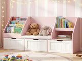 Keezi Kids Bookshelf Storage Organiser Toy Box Drawer Bench Seat Cabinet Pink FURNI-N-BOOK-140-PK-AB