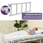 EQUIPMED Medical Bed, w/ Mattress & Over Bed Table, Easy Manual Back and Leg Incline Adjustable, IV V219-BNSADBEQM03A