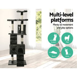 i.Pet Cat Tree 180cm Tower Scratching Post Scratcher Wood Condo House Toys Grey PET-CAT-HSCT076-180-GR